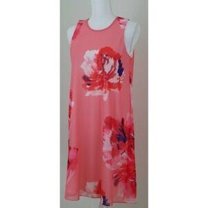Calvin Klein ~Woman Size 8~Coral Pink Floral Print Sheath Dress Sleeveless Lined
